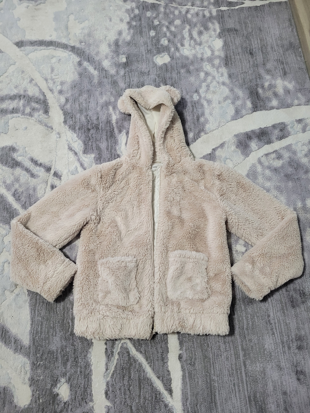 H&M Plush Hooded Kids Jacket in Cream Size 14 Years